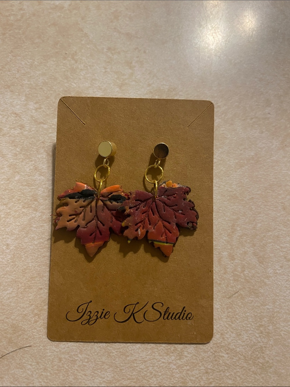 Hand Crafted Maple Leaf Drop Earrings - Red, Orange, Brown